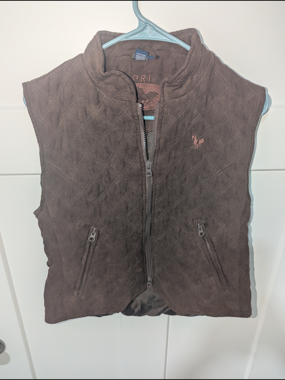 Prestige Riding Image (PRI) Equestrian Quilted Microsuade Vest In Brown